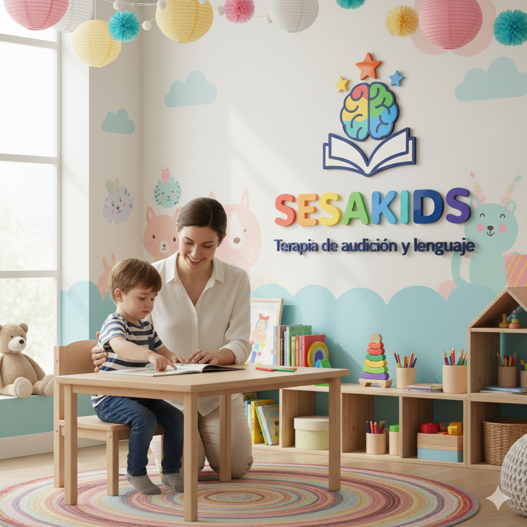 Terapeuta de Sesakids acompañando a un niño en sesión